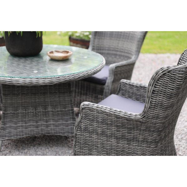 Utegrupp; 4 stolar och matbord �110 cm gr�/rotting - Jacksonville/Provence