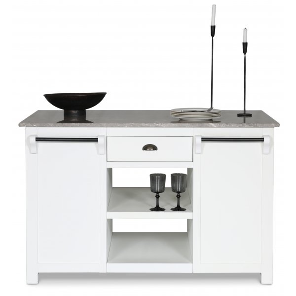 Heritage Keukeneiland met marmeren blad - Wit frame / Grijs Emprador marmer