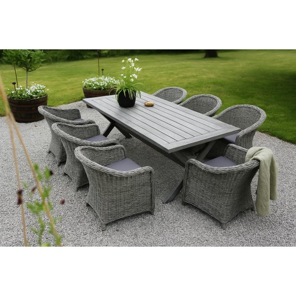 Oxford utematgrupp; grtt bord 220 cm inkl 6 st Mercury ftljer gr konstrotting