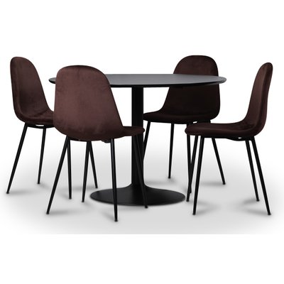 Seat matgrupp, matbord med 4 st Carisma sammetsstolar - Svart/Bordeaux