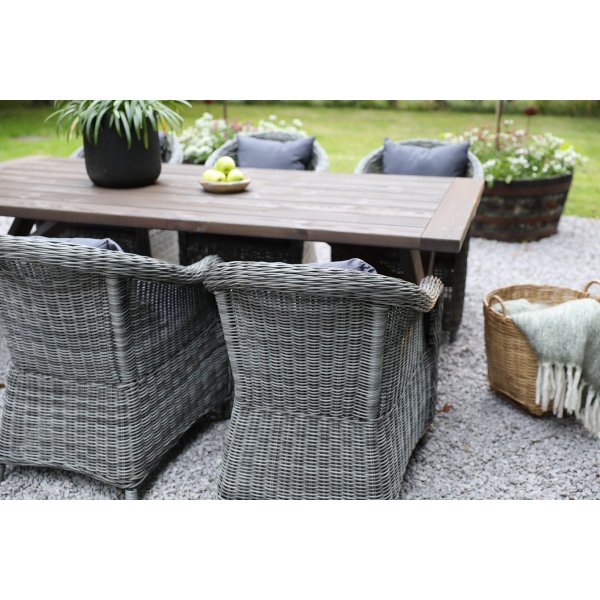 Oxford utematgrupp; brunsyrat bord 220 cm inkl 6 st Mercury ftljer gr konstrotting