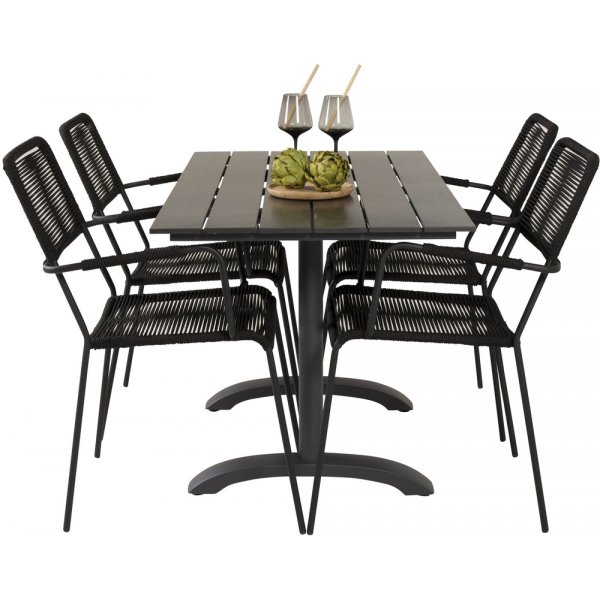 Denver utematgrupp med 4 st Lindos karmstolar - Svart Denver utematgrupp med 4 st Lindos karmstolar - Svart