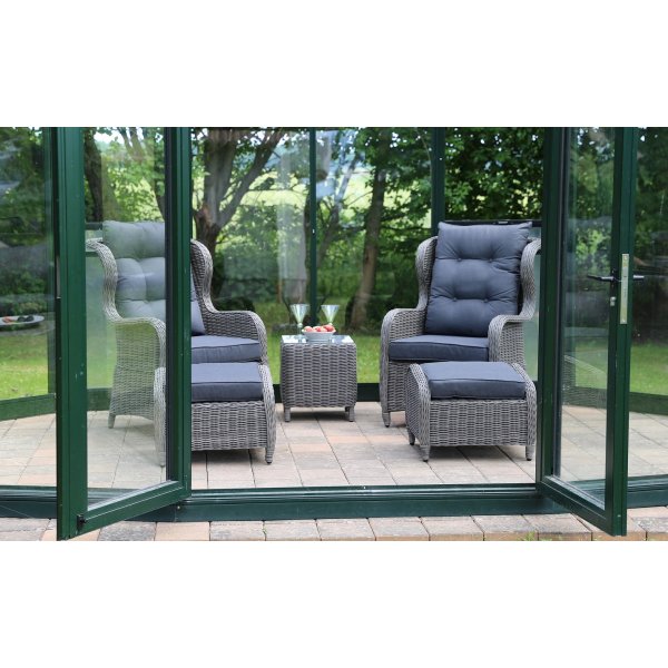 Duvan utegrupp - Grå konstrotting + Textilrengöring för möbler Duvan utegrupp - Grå konstrotting + Textilrengöring för möbler