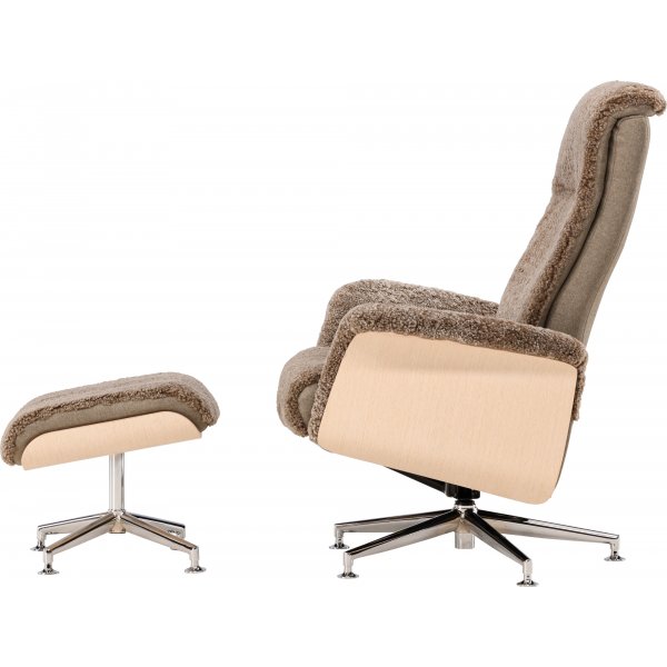 Frskinnsftlj med fotpall - Brun / ek - Ulla