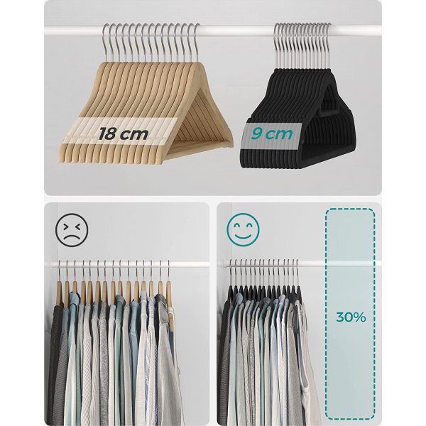 Cintre, velours, 43,5 cm, paquet de 20 - Noir