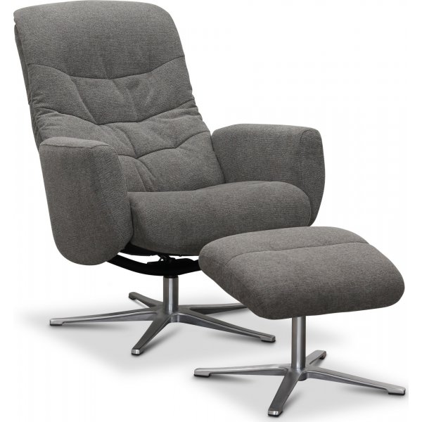 Paris fåtölj med pall - Grå tyg Paris fåtölj med pall - Grå tyg