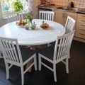 Kundbild Sandhamn Alice matstol - Vit / Gr�: 6 st stolar kring bord med en...