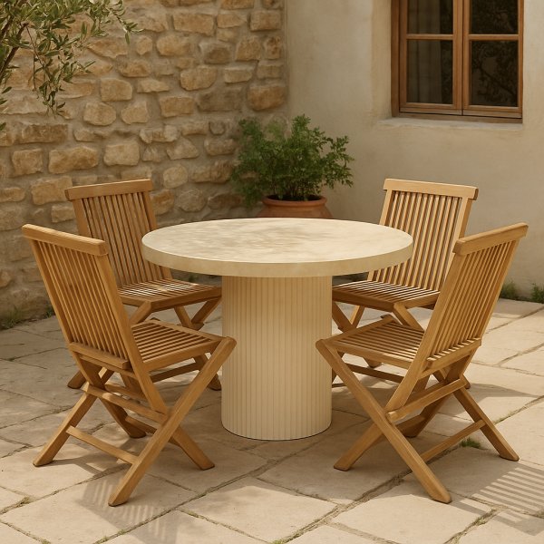 Matgrupp med 4 stolar och matbord 122 beige/teak - Merca/Salt