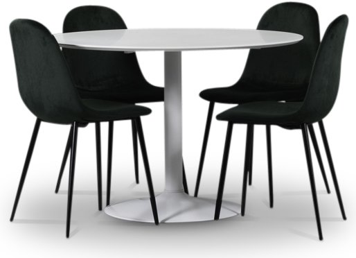 Seat matgrupp, runt matbord med 4 st Carisma sammetsstolar - Vit/Grön Seat matgrupp, runt matbord med 4 st Carisma sammetsstolar - Vit/Grön