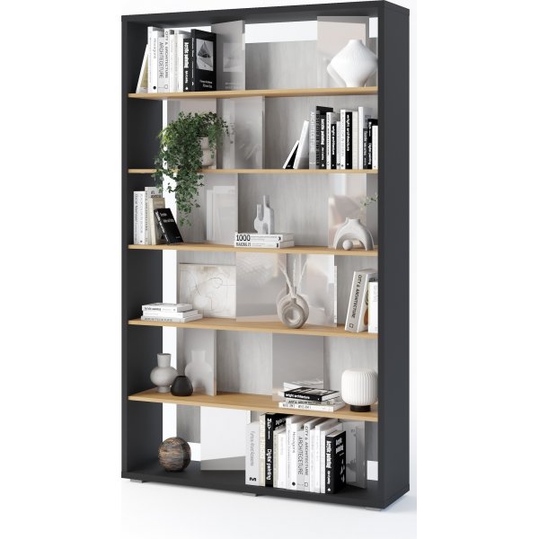 Bibliothque rtroclaire Dika - Graphite/chne/gris brillant