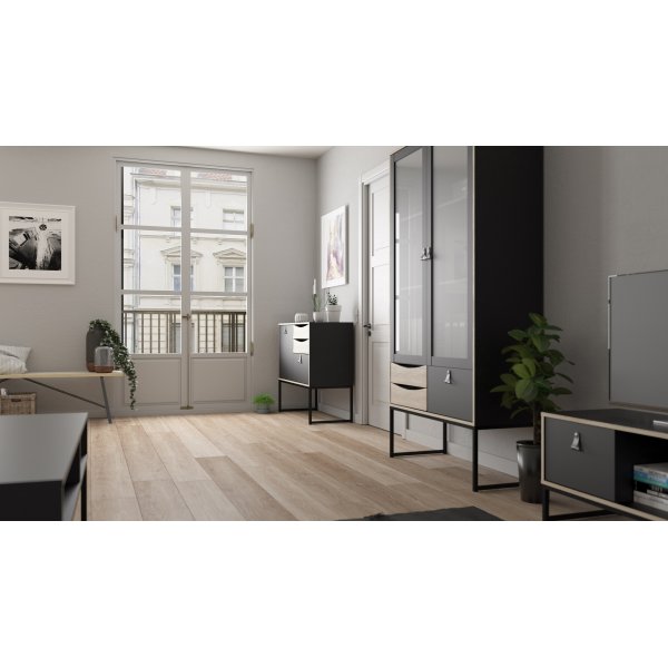 Stoppelvitrinekast - Zwart/eiken Stoppelvitrinekast - Zwart/eiken