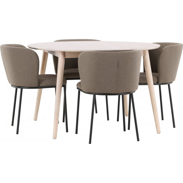 Matbord Flora med 4 st Edina stolar - Brun/svart/whitewash + 3.00 x Möbeltassar Matbord Flora med 4 st Edina stolar - Brun/svart/whitewash + 3.00 x Möbeltassar