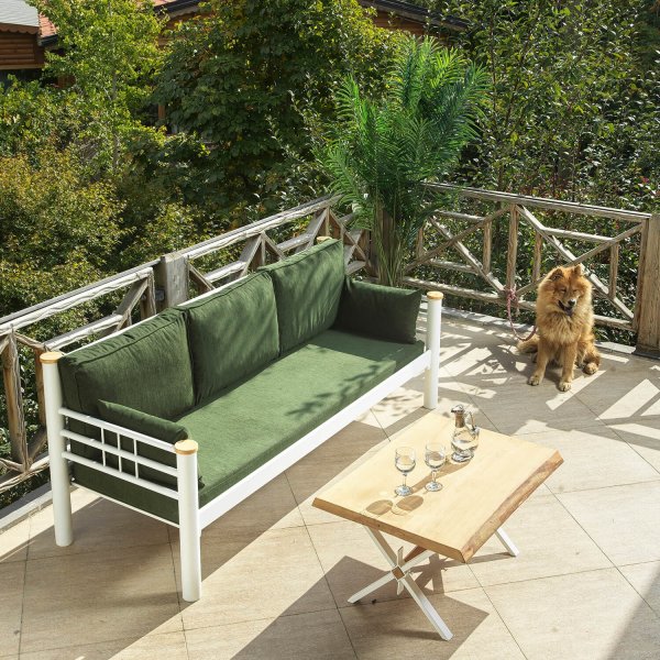 Canapé d'extérieur 3 places Kappis - Blanc/vert + Détachant pour meubles Canapé d'extérieur 3 places Kappis - Blanc/vert + Détachant pour meubles