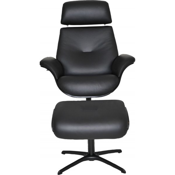 Falcon skinnfåtölj med fotpall - Svart Falcon skinnfåtölj med fotpall - Svart