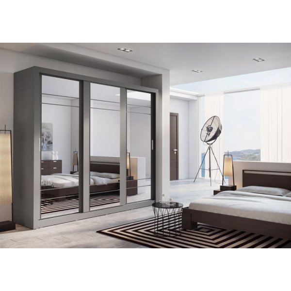 Armoire à portes coulissantes et miroir - Gris Armoire à portes coulissantes et miroir - Gris