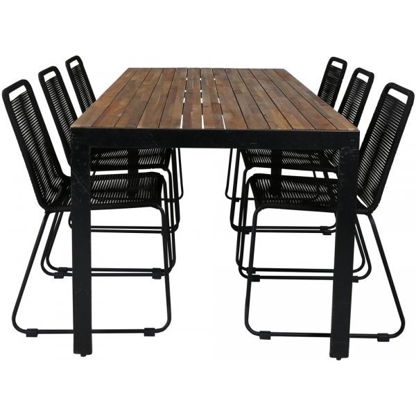 Bois utematgrupp med 6 st Lindos stolar - Svart/Akacia Bois utematgrupp med 6 st Lindos stolar - Svart/Akacia