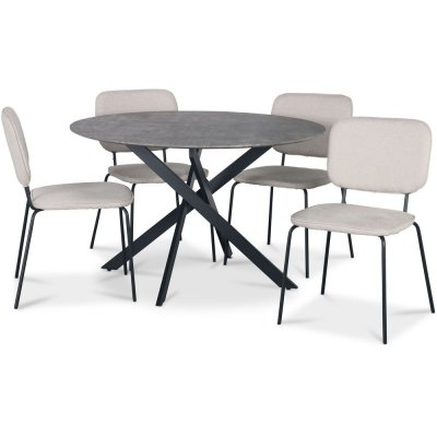 Hogrän matgrupp Ø120 cm bord i betongimitation + 4 st Lokrume beige stolar