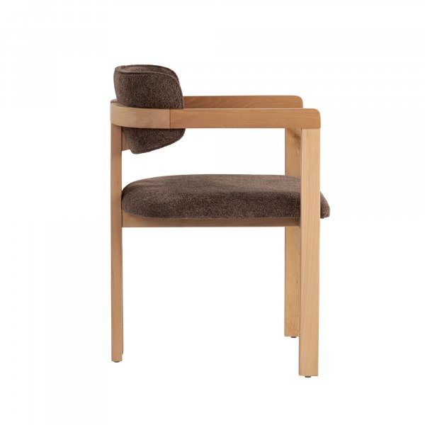 Karmstol Torpin i brun chenille och ek