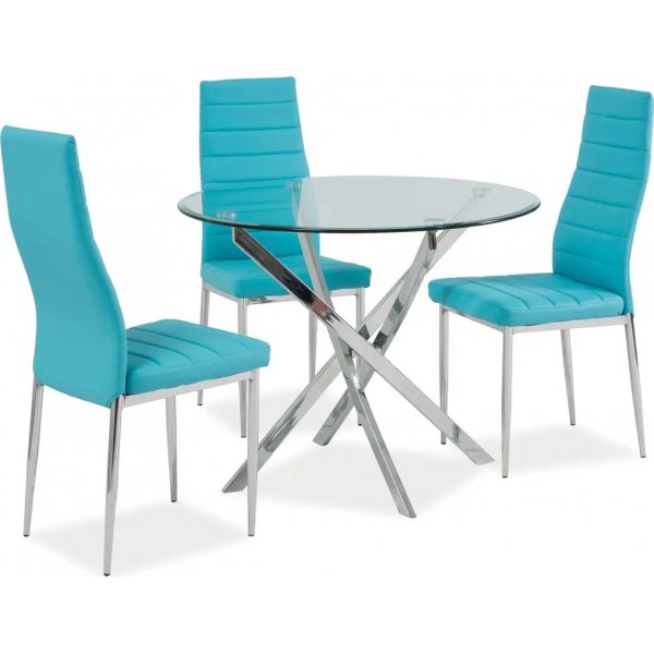 Chromen tafel met glazen blad 90 cm + Meubelpoten