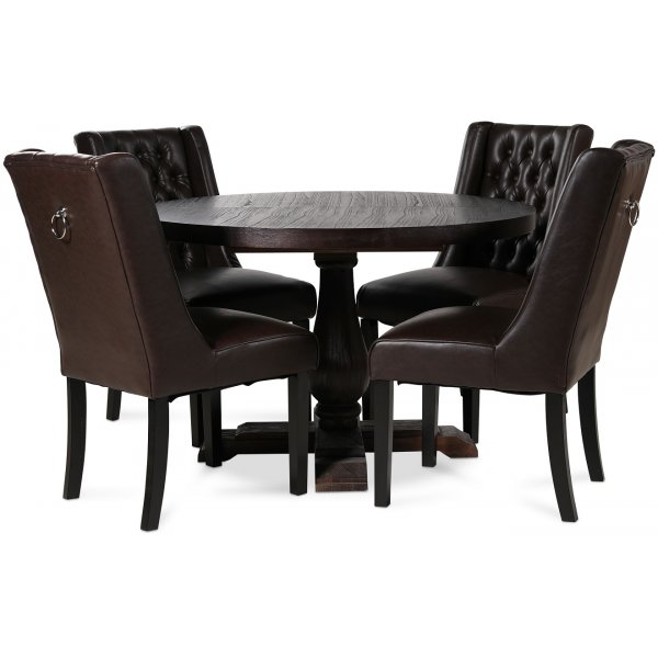 Lamier matgrupp Bord med 4 st Windsor stolar i brunt PU med rygghandtag Lamier matgrupp Bord med 4 st Windsor stolar i brunt PU med rygghandtag