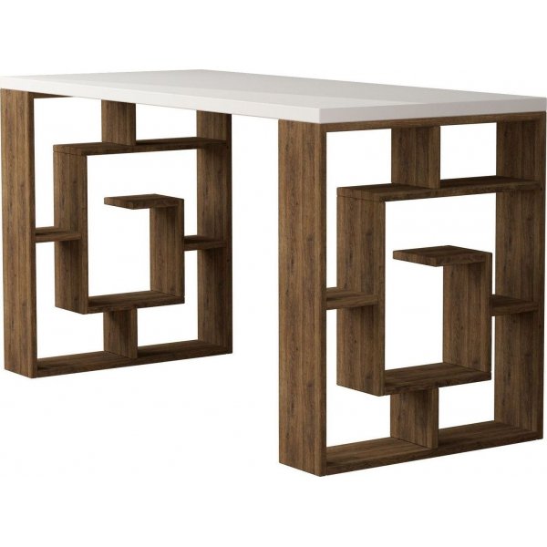 Bureau Maze 140x60 cm - Blanc/chne fonc