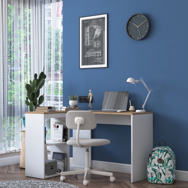 Bureau d\\\'angle Haylie 120x50 cm - Chêne/blanc Bureau d\\\'angle Haylie 120x50 cm - Chêne/blanc