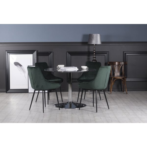 Plaza matgrupp, marmorbord med 4 st Theo sammetsstolar - Grn/Gr/Krom