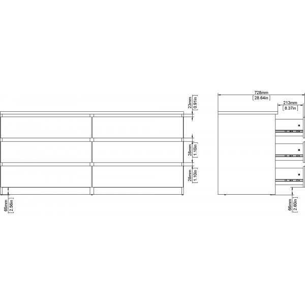 Naia ladekast met 6 lades - Beton/wit Naia ladekast met 6 lades - Beton/wit