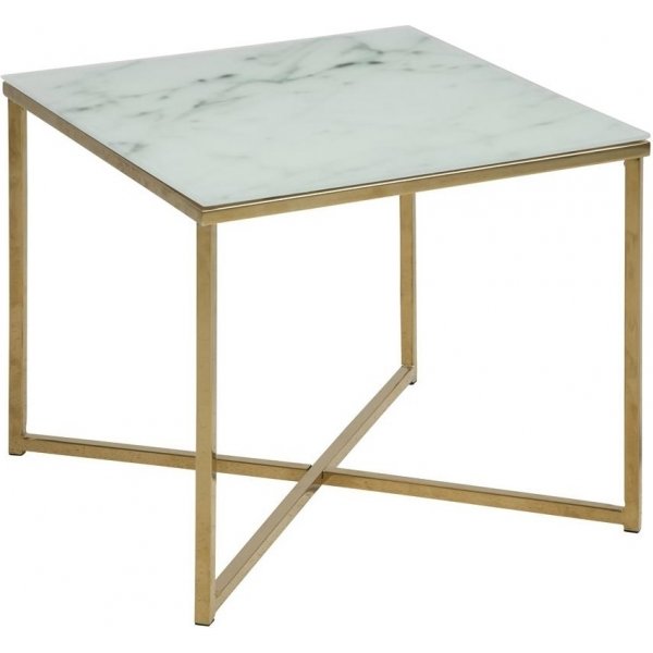 Alisma sidobord 50 x 50 cm - Vit marmor/guld