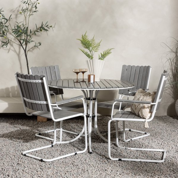 Ensemble de salle à manger d\\\'extérieur avec table et 4 chaises - Blanc/gris Ensemble de salle à manger d\\\'extérieur avec table et 4 chaises - Blanc/gris