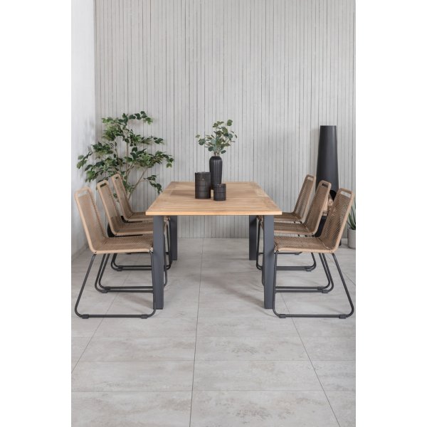 Panama utematgrupp med 6 st Lindos stolar - Beige/Svart/Natur Panama utematgrupp med 6 st Lindos stolar - Beige/Svart/Natur