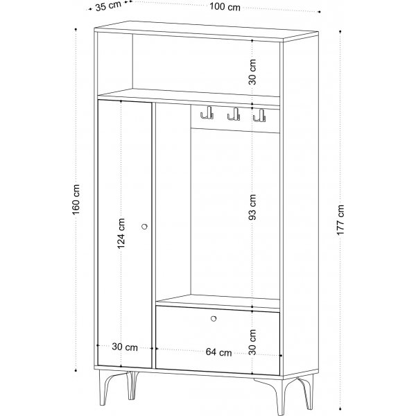 Meuble d'entrée Pera - Chêne saphir/noir Meuble d'entrée Pera - Chêne saphir/noir