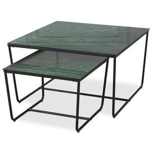 Stella Satsbord 75 x 75 cm - Grönt marmorerat glas / Svart underrede