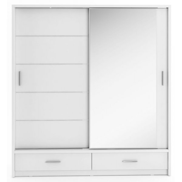 Armoire Mervyn blanche à portes coulissantes et éclairage 200x214 cm Armoire Mervyn blanche à portes coulissantes et éclairage 200x214 cm