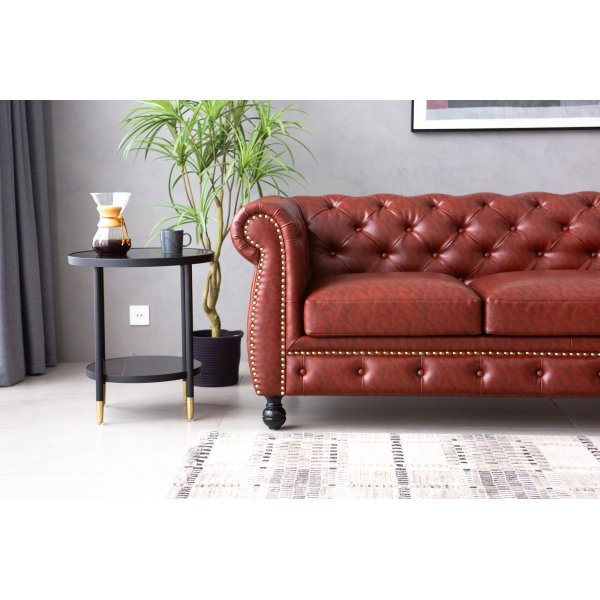 Soffa chesterfield 3-sits i brun PU - Charles
