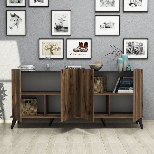 Buffet lgant - Noyer/marbre noir