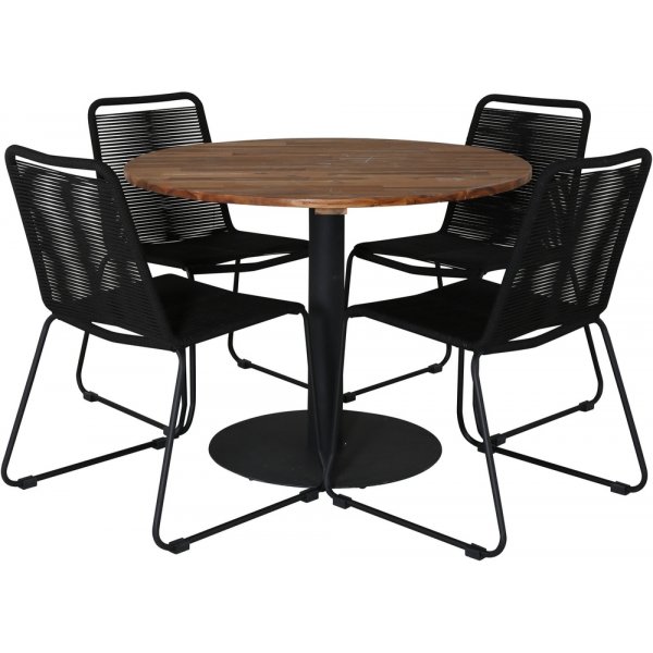 Cot utematgrupp med 4 st Lindos stolar - Svart/Natur