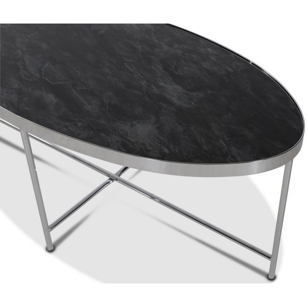 Java Ovalt soffbord 110 x 55 cm - Krom / Svart marmorglas