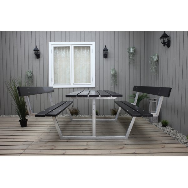 Rustik bänkset med ryggstöd - Svart Rustik bänkset med ryggstöd - Svart