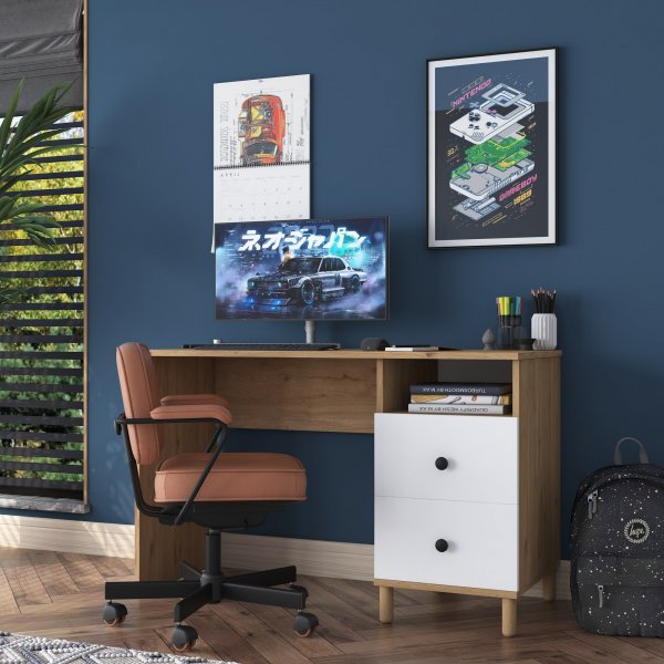 Bureau Hanna 9, 120 x 50 cm - Noyer/blanc