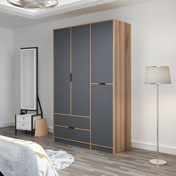 Armoire Elina 140 x 52 x 208 cm - Anthracite/marron