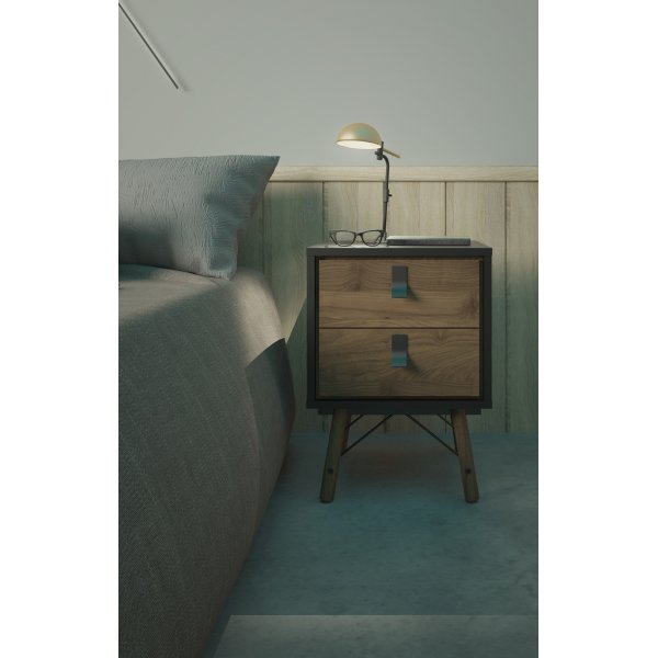 Ry sängbord - Svart/valnöt Ry sängbord - Svart/valnöt