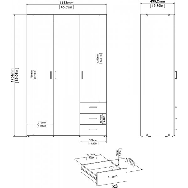 Armoire basse Space avec 3 portes et 3 tiroirs - Blanc Armoire basse Space avec 3 portes et 3 tiroirs - Blanc