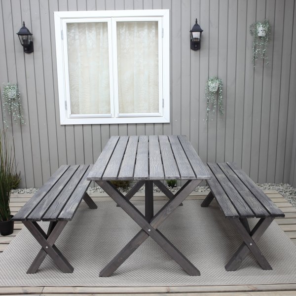 Table de groupe d'extrieur Scottsdale 150 cm avec 2 bancs - Shabby Chic gris
