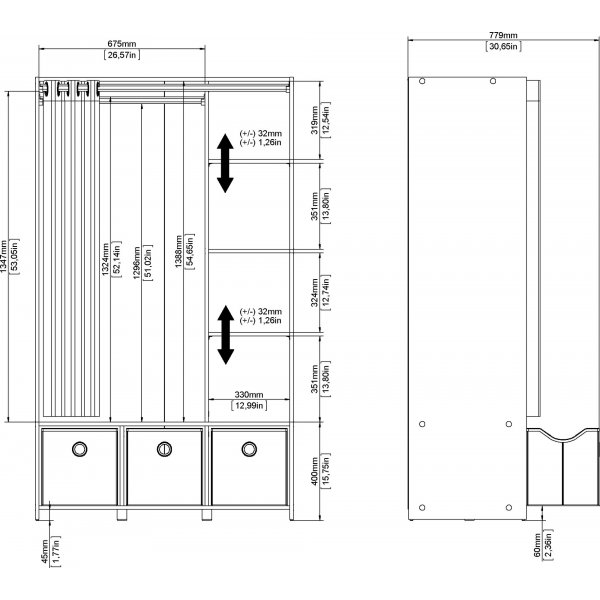 Lola garderob - Ek/beige/grå Lola garderob - Ek/beige/grå