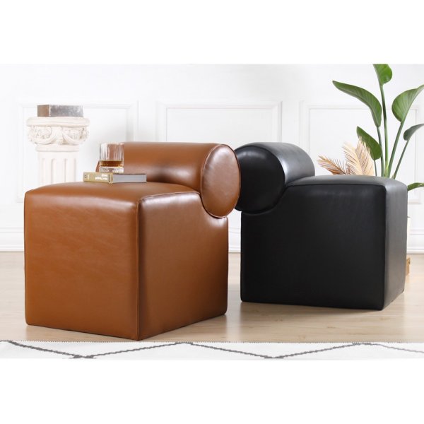 Pouf Rohin - Cuir artificiel noir Pouf Rohin - Cuir artificiel noir