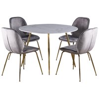 Deco matgrupp 110 cm runt bord + 4 st Deco stolar grå sammet / Mässing Deco matgrupp 110 cm runt bord + 4 st Deco stolar grå sammet / Mässing