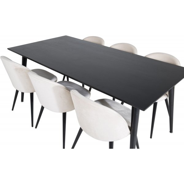 Matgrupp Slope 180x90 cm inkl 6 st Alice stolar - Svartbetsad ekfanr + 4.00 x Mbeltassar