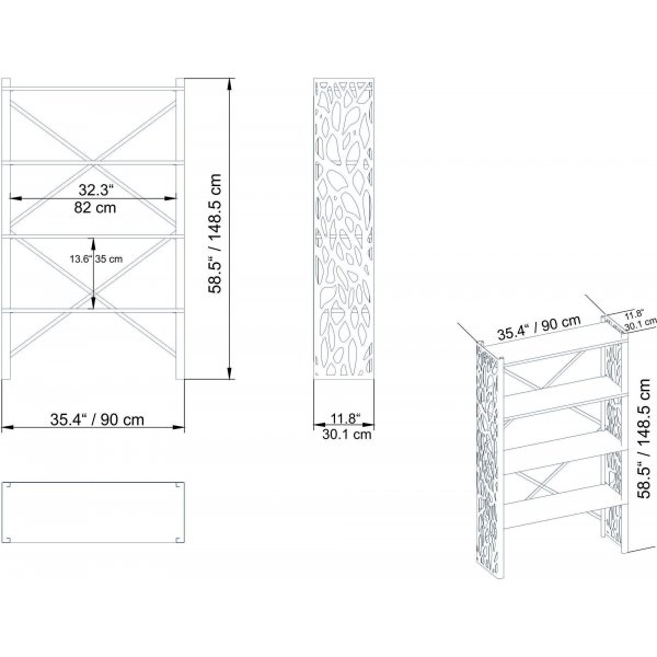 Tonga bokhylla - Guld/vit