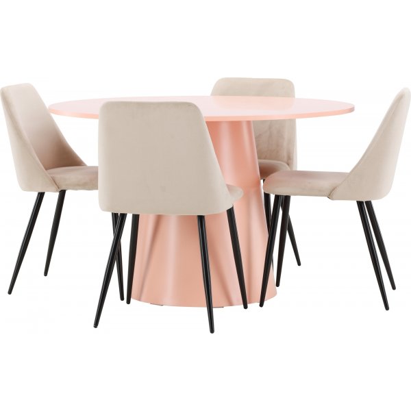 Matbord Lanzo med 4 st Night stolar - Beige/svart/rosa + 3.00 x Möbeltassar Matbord Lanzo med 4 st Night stolar - Beige/svart/rosa + 3.00 x Möbeltassar